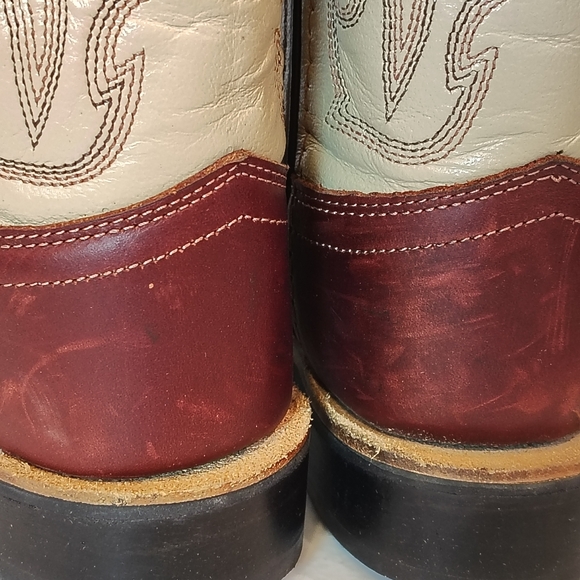 OLD WEST LEATHER COWBOY BOOTS KIDS 8.5 BBSC1855 BROWN TAN COWBOY RODEO FAIR - Picture 6 of 9